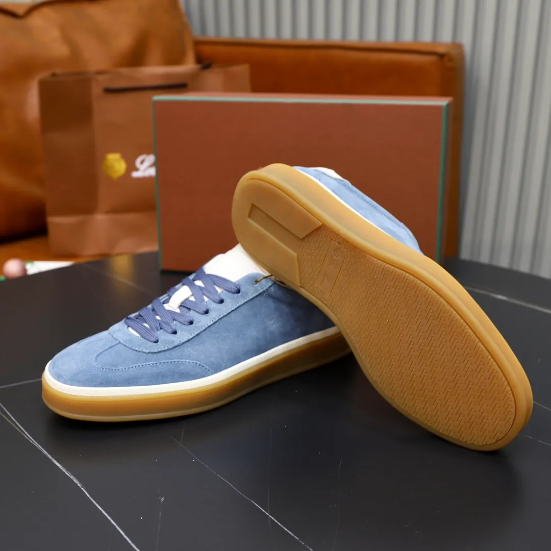 Men's Men's Shoes💰540💰••New Products•• LoroPian*_Noyo-Pianya New men's casual moral training sneakers, LP lace-up casual shoes!  Made of original imported soft cowhide and suede fabric, it highlights the sporty style. The heel is decorated with logo embossing and the original molding. The raw rubber translucent sole combined with the color welt adds a sense of modernity to the shoe. The shoe is overall refreshing and easy to match with style. It has a full cowhide lining for the feet. The original box packaging at the counter comes with wooden balls and a dust bag! Size: 38-44 (.45 customized)